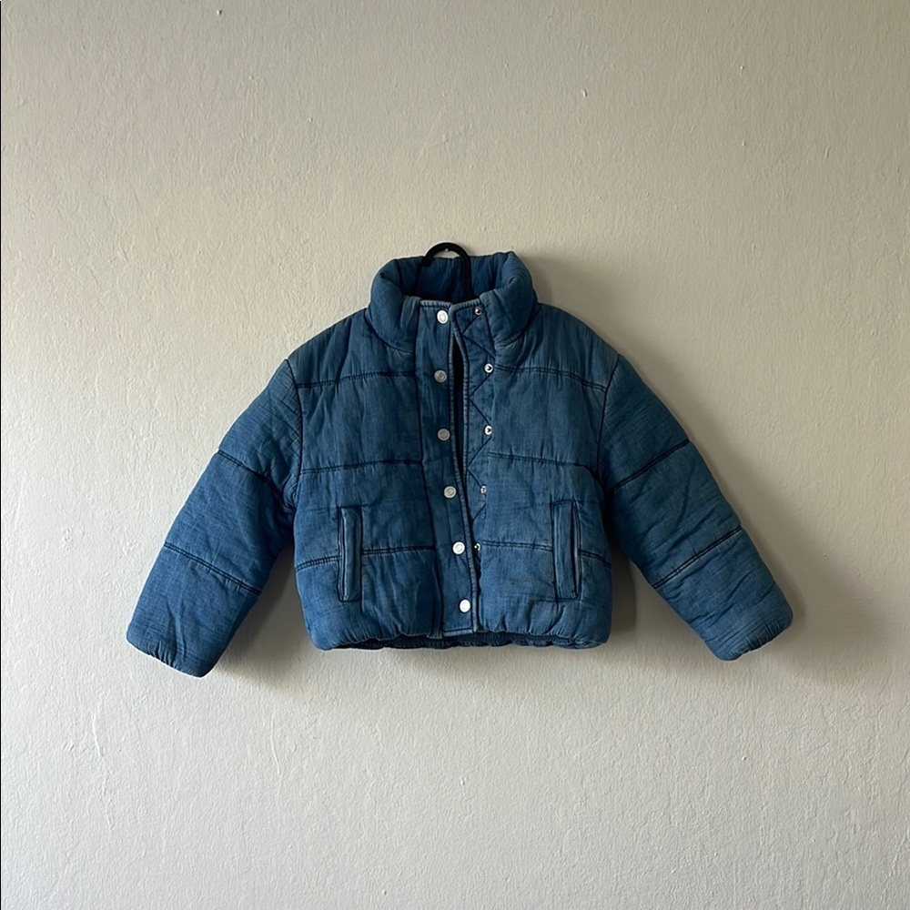 Kids Blue Denim Puffer Jacket
